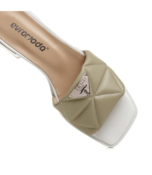 Шлепанцы женские кожаные оливковые Evromoda 1399ЛZ-А