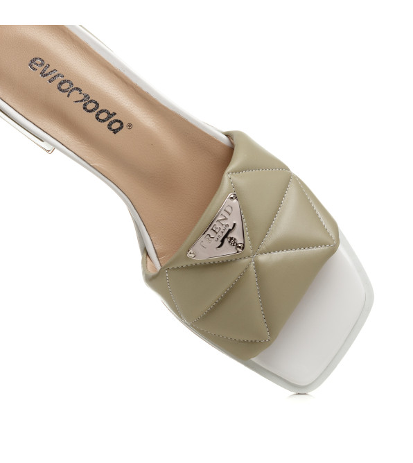 Шлепанцы женские кожаные оливковые Evromoda 1399ЛZ-А