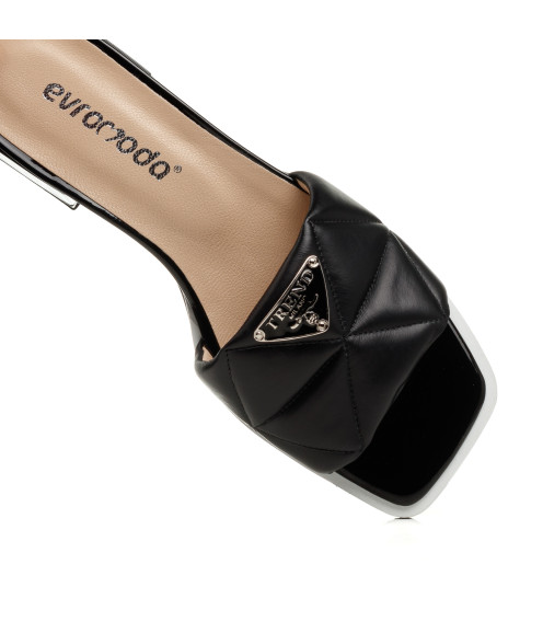Шлепанцы женскые кожаные черные на низком каблуке Evromoda 1399ЛZ