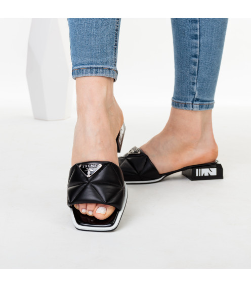 Шлепанцы женскые кожаные черные на низком каблуке Evromoda 1399ЛZ