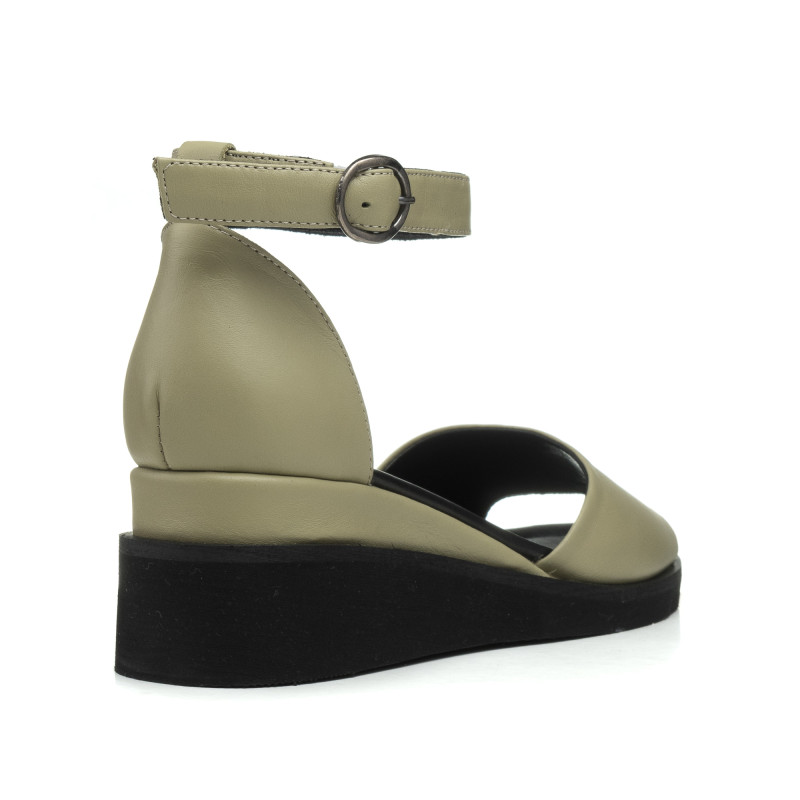 Босоніжки жіночі шкіряні оливкові на танкетці Trio 1408ЛZ-В