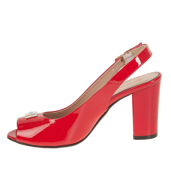 Босоножки женские кожаные лаковые красные на каблуке Foletti 702ЛП