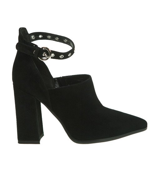 Туфли женские замшевые черные на высоком каблуке 1180Т