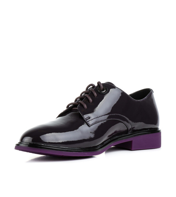 Туфли женские кожаные лаковые фиолетовые на толстом каблуке 1575Т