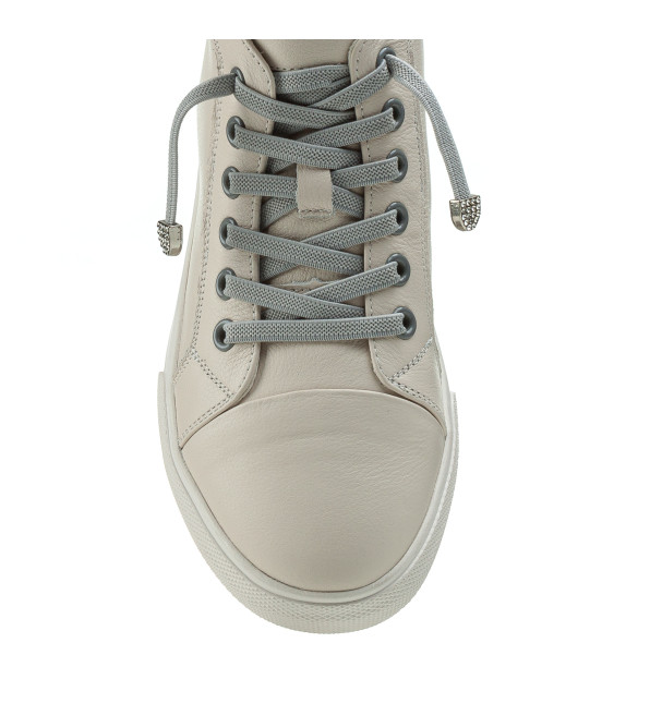 Кеды женские кожаные бежевые высокие на платформе 1865Т
