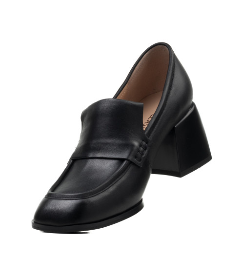 Туфли женские кожаные черные на толстом каблуке My classic 2144Т