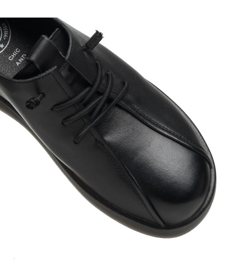 Туфли женские черные кожаные на шнурках Meegocomfort 2150Т