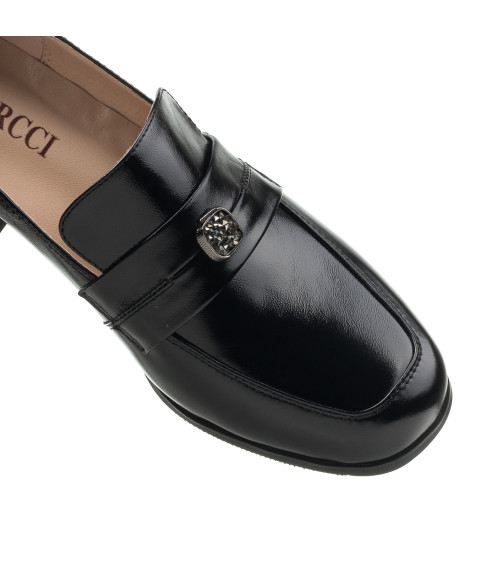 Туфли женские кожаные черные на низком каблуке Vidorcci 2235Т