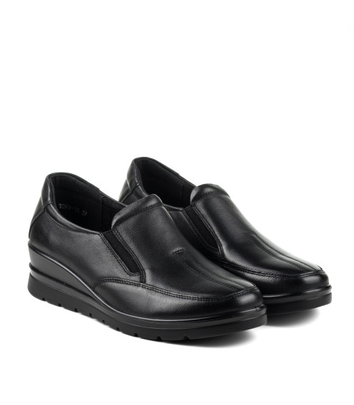 Туфли женские кожаные черные на танкетке Meegocomfort 2294Т