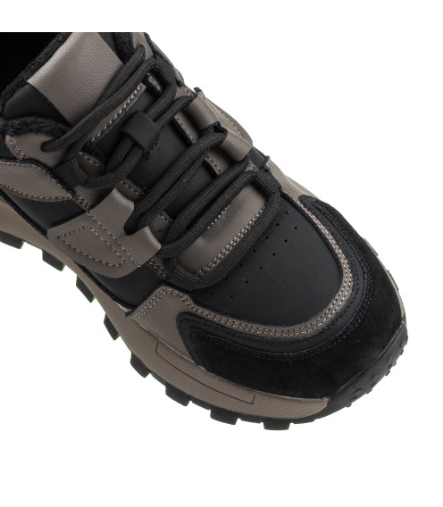 Кроссовки женские демисезонные черные с серыми вставками Melandа 2341Т