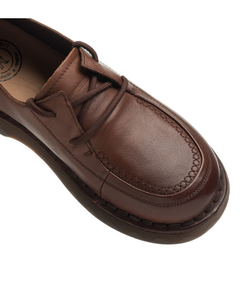 Туфли женские кожаные коричневые на шнуровках Meegocomfort 2368Т-А