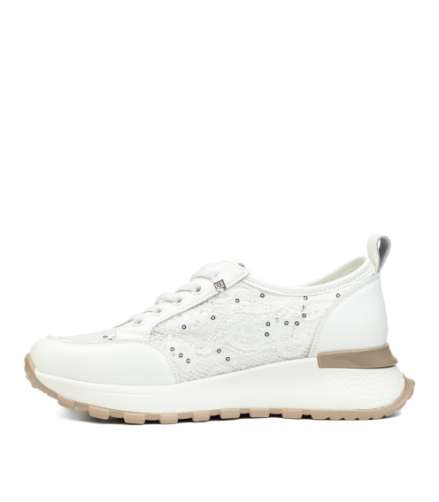 Кроссовки женские кожаные белые с кружевом Lola Andy 2685Т-А