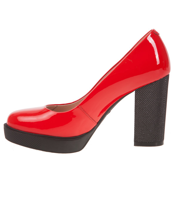 Туфли женские кожаные лаковые красные на устойчивом каблуке 971Т