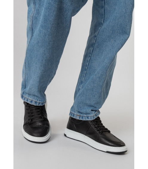 Кеды женские черные кожаные Heya Shoes 1047ТZ