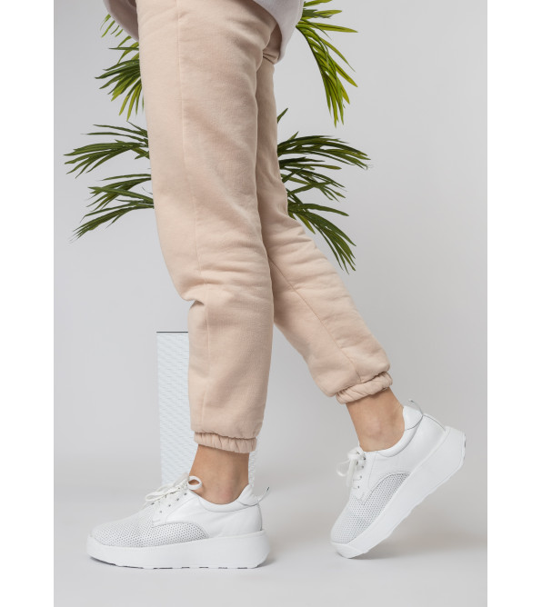 Кеди жіночі білі шкіряні з перфорацією Heya Shoe 1048ТZ