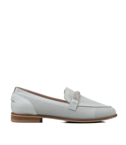 Туфли лоферы женские голубые кожаные Heya Shoes 1049ТZ-В