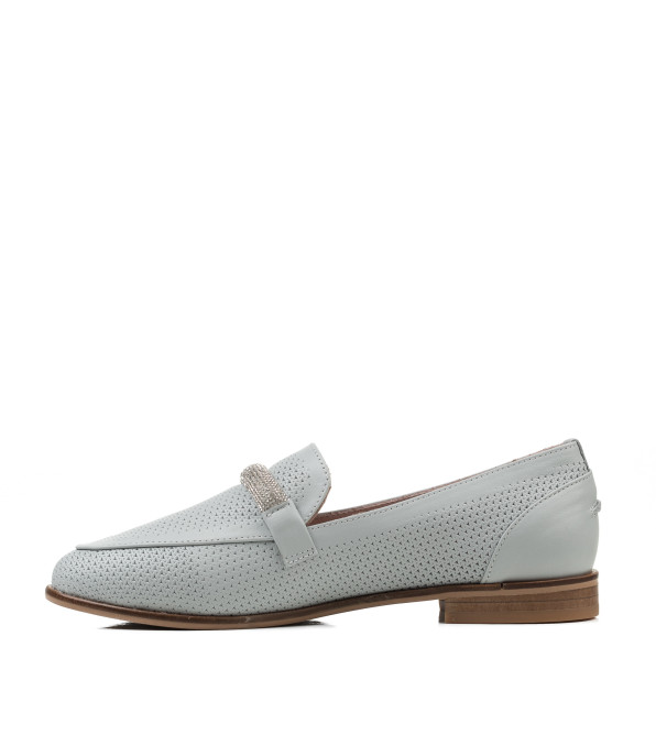 Туфли лоферы женские голубые кожаные Heya Shoes 1049ТZ-В