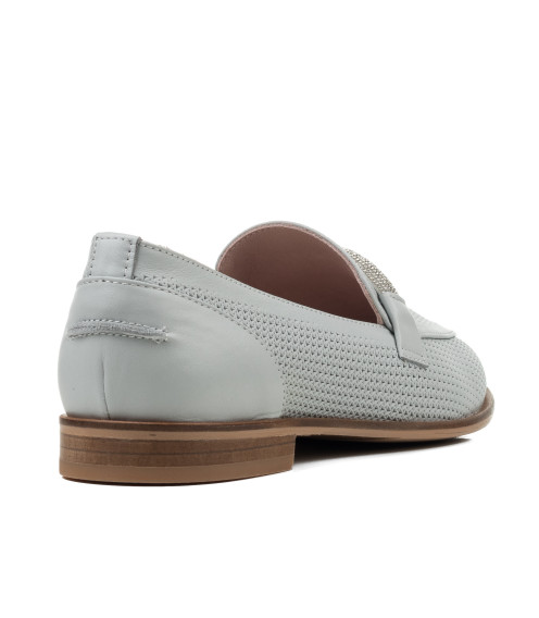 Туфли лоферы женские голубые кожаные Heya Shoes 1049ТZ-В