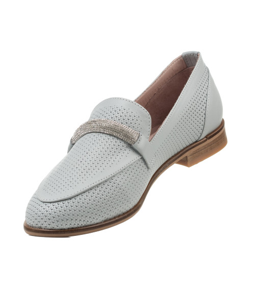 Туфли лоферы женские голубые кожаные Heya Shoes 1049ТZ-В