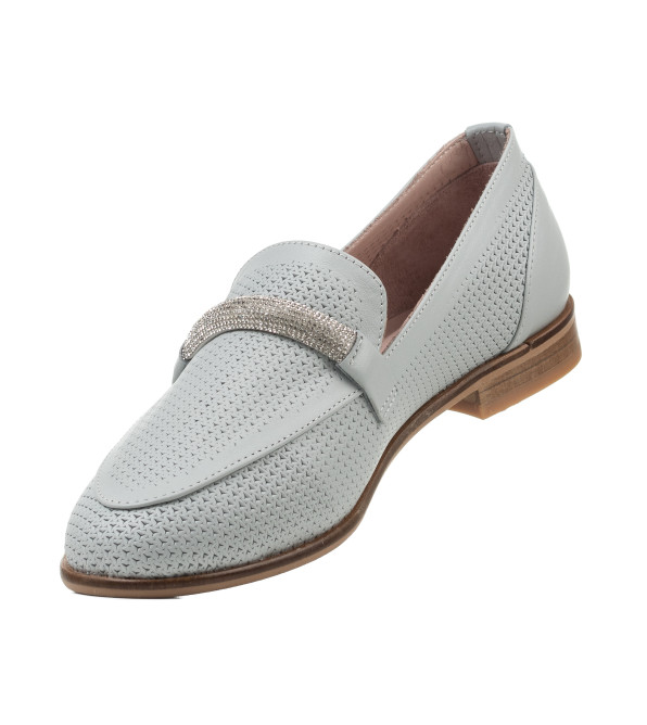 Туфли лоферы женские голубые кожаные Heya Shoes 1049ТZ-В