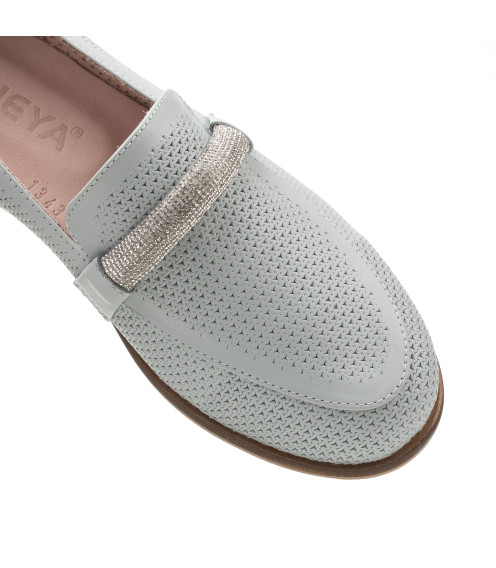 Туфли лоферы женские голубые кожаные Heya Shoes 1049ТZ-В