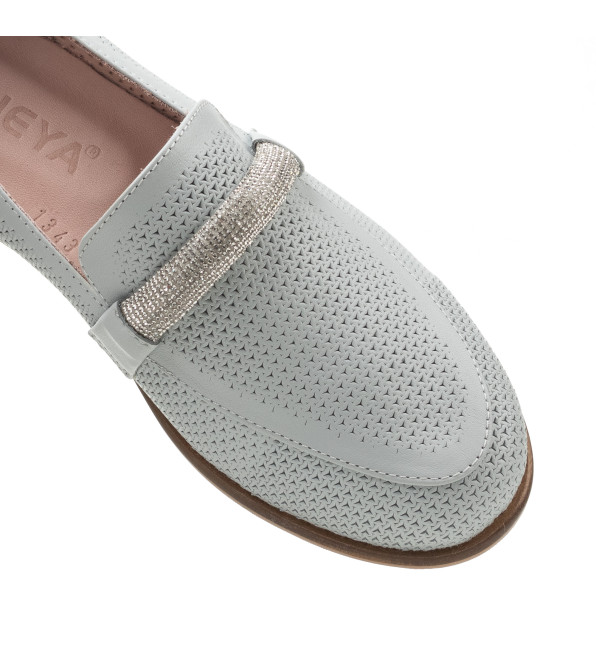 Туфли лоферы женские голубые кожаные Heya Shoes 1049ТZ-В