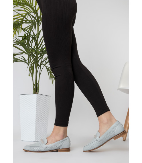 Туфли лоферы женские голубые кожаные Heya Shoes 1049ТZ-В