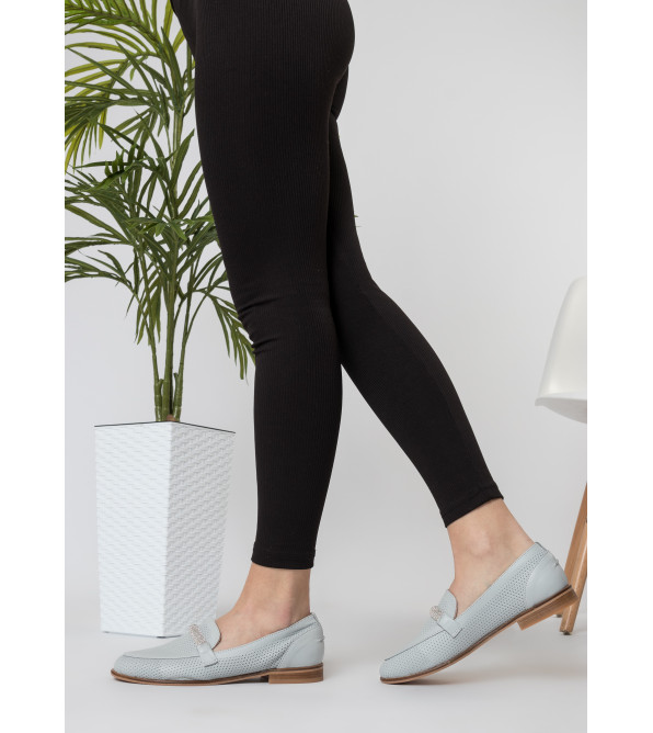 Туфли лоферы женские голубые кожаные Heya Shoes 1049ТZ-В
