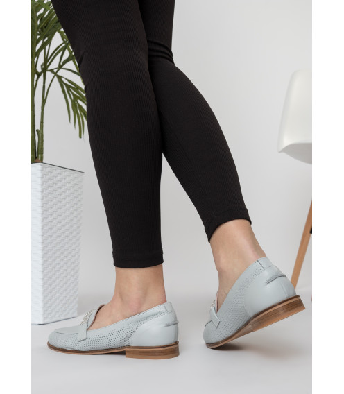 Туфли лоферы женские голубые кожаные Heya Shoes 1049ТZ-В