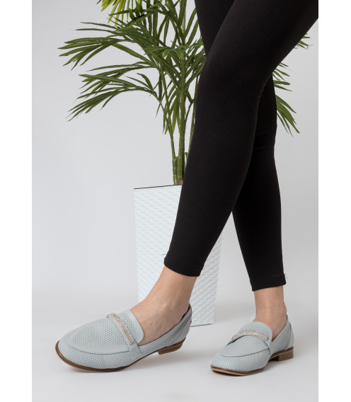 Туфли лоферы женские голубые кожаные Heya Shoes 1049ТZ-В