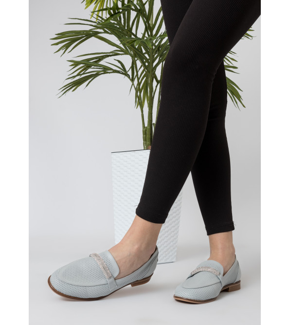 Туфли лоферы женские голубые кожаные Heya Shoes 1049ТZ-В