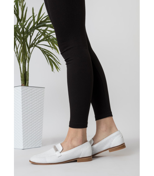 Туфли лоферы женские белые кожаные Heya Shoes 1049ТZ-А