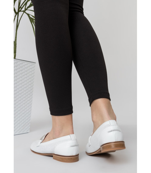 Туфли лоферы женские белые кожаные Heya Shoes 1049ТZ-А