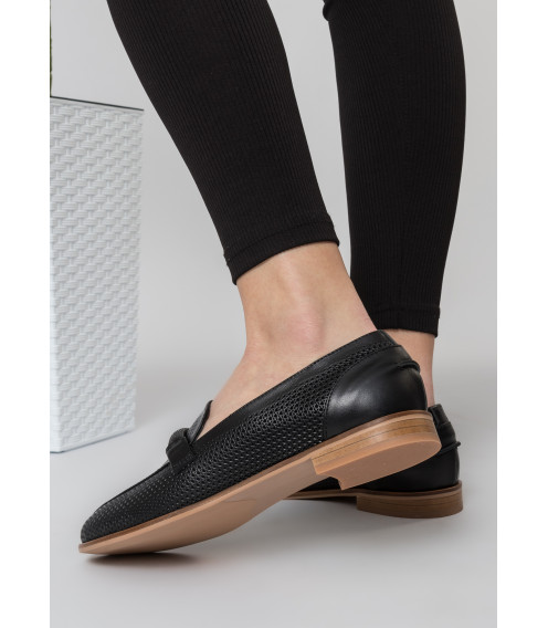 Туфли лоферы женские черные кожаные Heya Shoes 1049ТZ