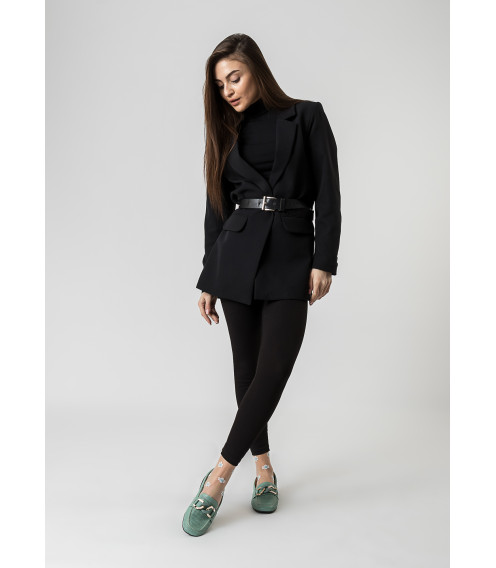 Туфли женские кожаные зеленые с пряжкой на низком ходу Evromoda 1052ТZ-В