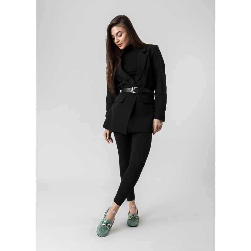 Туфли женские кожаные зеленые с пряжкой на низком ходу Evromoda 1052ТZ-В