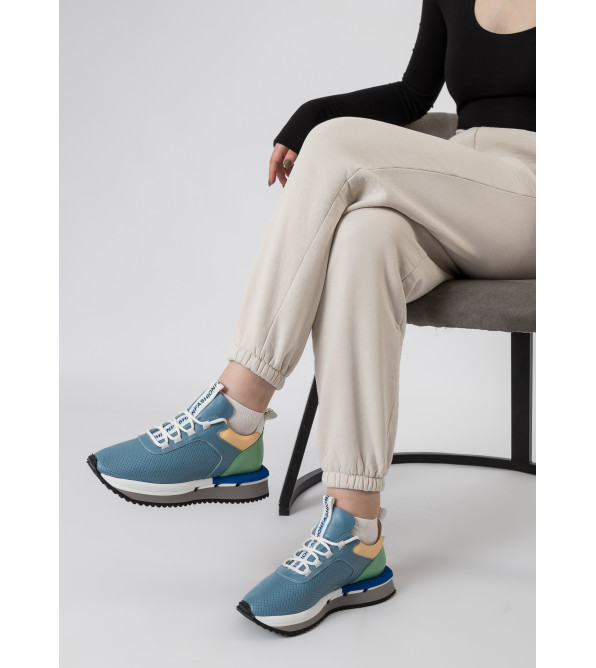 Кроссовки женские кожаные голубые с перфорированной кожей Evromoda 1081ТZ