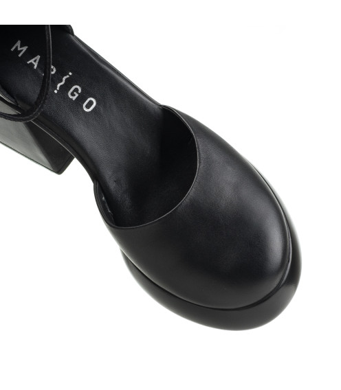 Туфли женские черные кожаные на масивном каблуке Marigo 1084ТZ