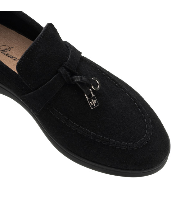 Туфли женские черные замшевые Loro Piana 1087ТZ