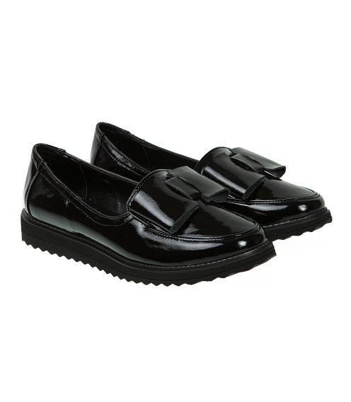 Туфли женские кожаные лаковые черные на платформе 577ТZ