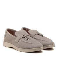 Туфли лоферы женские замшевые серые All shoes 892ТZ-D