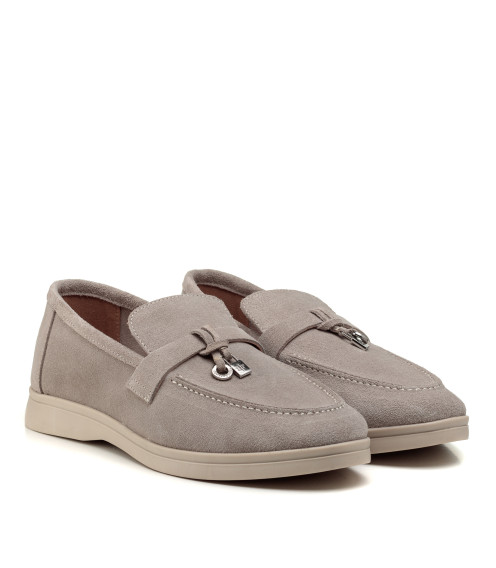 Туфли лоферы женские замшевые серые All shoes 892ТZ-D