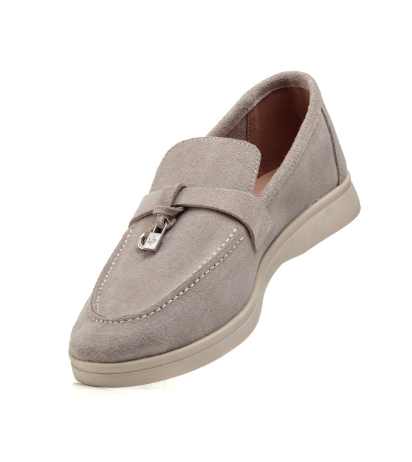 Туфли лоферы женские замшевые серые All shoes 892ТZ-D