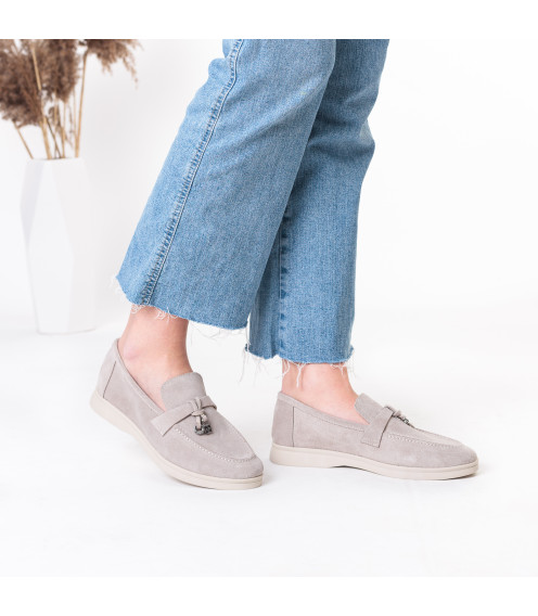 Туфли лоферы женские замшевые серые All shoes 892ТZ-D