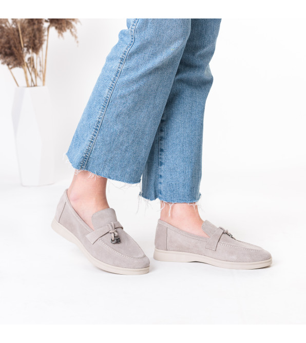 Туфли лоферы женские замшевые серые All shoes 892ТZ-D