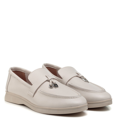 Туфлі лофери жіночі бежеві шкіряні All shoes 892ТZ-В