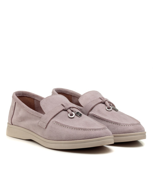 Туфлі лофери жіночі замшеві пудрові All shoes 892ТZ-Е