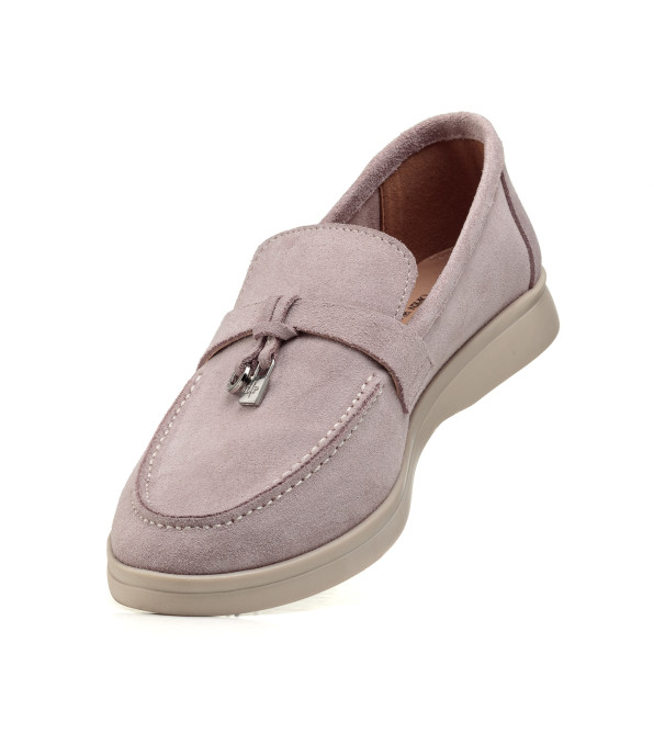 Туфлі лофери жіночі замшеві пудрові All shoes 892ТZ-Е