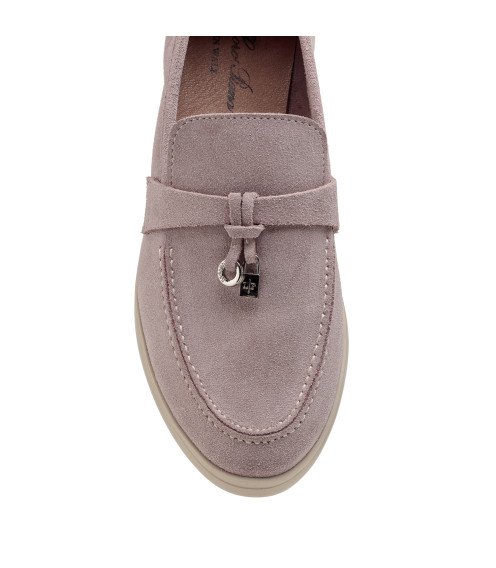 Туфлі лофери жіночі замшеві пудрові All shoes 892ТZ-Е