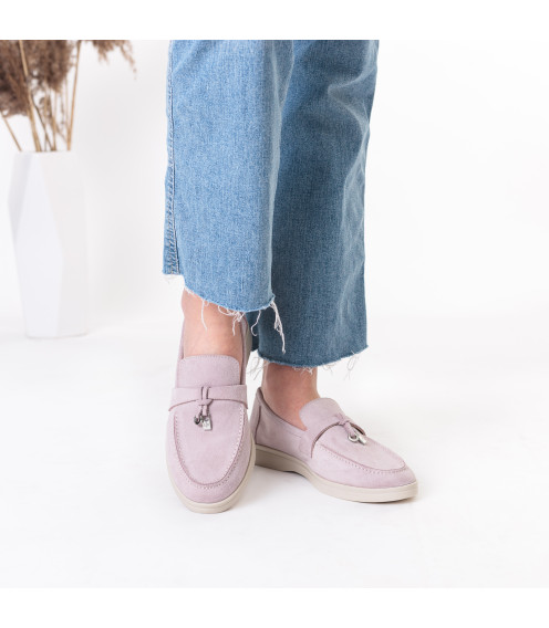 Туфлі лофери жіночі замшеві пудрові All shoes 892ТZ-Е